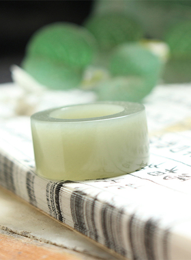 和田玉青白玉素面直切扳指