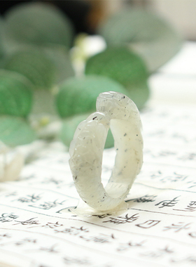 经典原创和田玉青花龙戒指