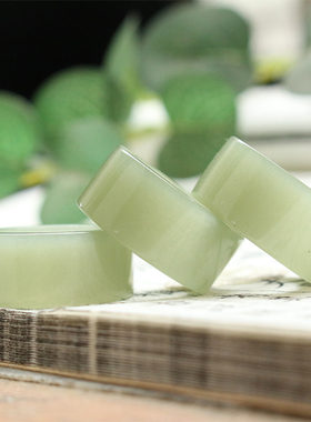 和田玉晴水直切宽版戒指