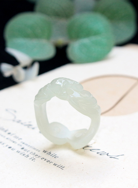 男女款和田玉福寿如意戒指可定制