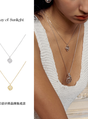 Dare买手店 A ray of sunlight循环闪锆项链圆形复古金色吊坠首饰