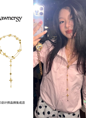 Dare买手店rawnergy四瓣花多种佩戴有机感长项链金色复古原创首饰