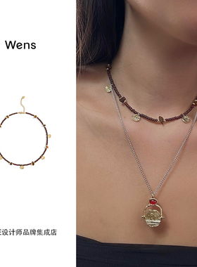 Dare复古红玛瑙串珠锁骨链