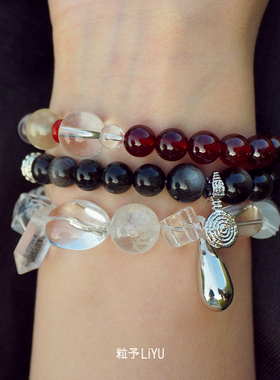 Dare买手店 粒予LIYU 银曜石手串黑色串珠手链天然石度假复古饰品