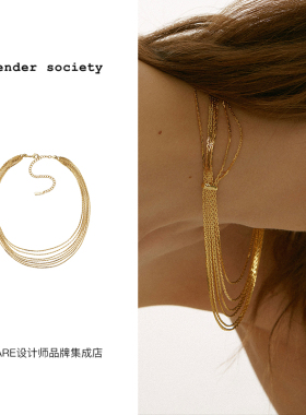 Tender多层流苏项链小众锁骨链