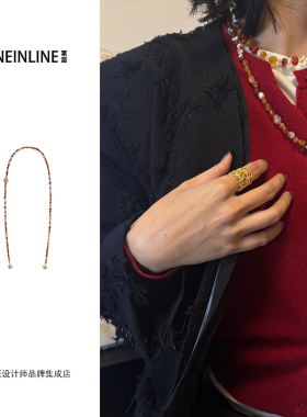 Dare买手店lineinline红玛瑙珍珠双扣链复古小众串珠气质首饰欧美