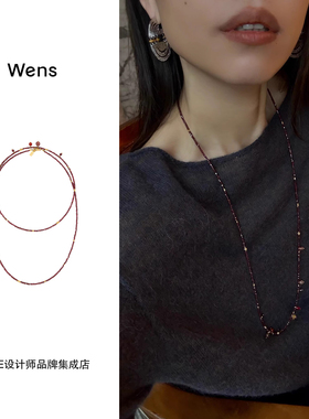 Wens Jewels 彩宝吊坠石榴石长项链红色复古高级串珠首饰精致饰品