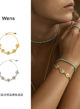 Dare买手店 Wens Jewels 图腾金币镶绿松石手链欧美复古小众首饰