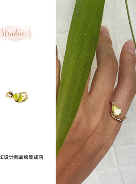 windsor不规则苹果绿大竹叶戒指