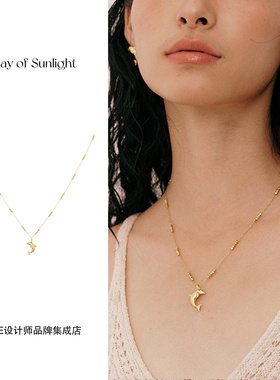 Dare买手店 A ray of sunlight 金色小海豚项链彩色珍珠项链复古