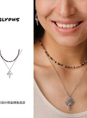 李晟同款 GLYPHS符界 墨点点蘑菇套链原创设计复古饰品民族项链女