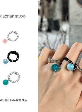 xiaonan海纹石黑发晶石戒指中式