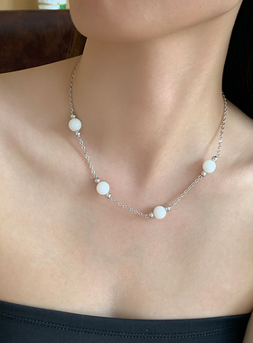 herrnie白色珠珠拼接项链锁骨链
