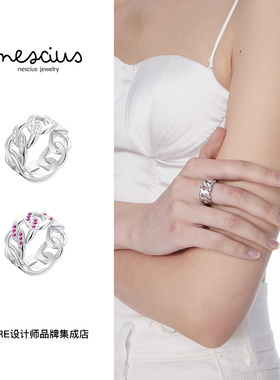 nescius古巴链戒指小众饰品