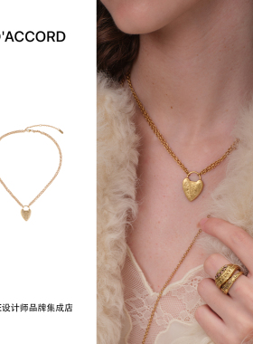 Dare买手店 DACCORD罗马鎏金雕刻双层做旧项链金色复古爱心首饰女