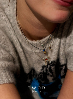 Dare买手店 TWOR正品 复古宝石色锁骨窝项链复古925银饰品首饰女