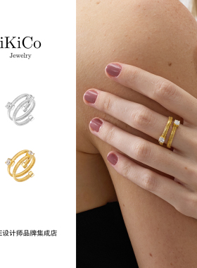 Dare买手店 ikico 双层闪钻戒指原创设计小众复古百搭首饰925银