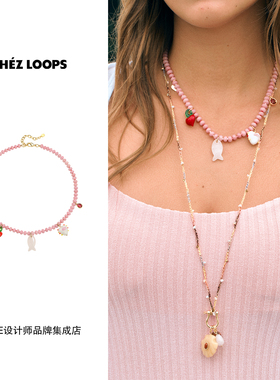 CHEZ LOOPS 珊瑚粉域串珠项链粉色复古原创设计度假饰品首饰高级