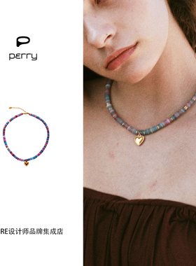 perry彩色串珠迷雾项链锁骨链