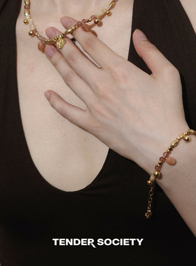 Dare买手店Tender society 四叶草小金币草莓晶串珠手链复古原创