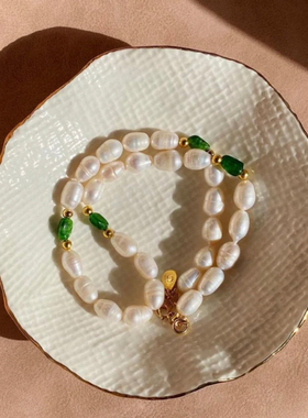 gemisland透辉石珍珠项链锁骨链