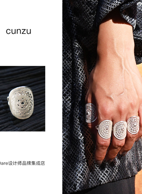 cunzu声东集西掐丝花纹银戒