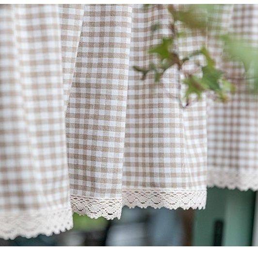 棉麻浅咖小格子半遮光飘窗阳台免打孔短帘门帘厨房半帘隔断帘成品,淘宝优惠券,粉丝福利购,淘宝优惠卷