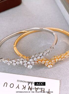 耀星电镀百搭手镯真金锆石序女气质〗几何卡扣手饰冠〖高级感手环