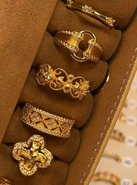 手饰戒指中古宫廷风女vintage复古轻奢食指批发镶钻高级感戒花朵