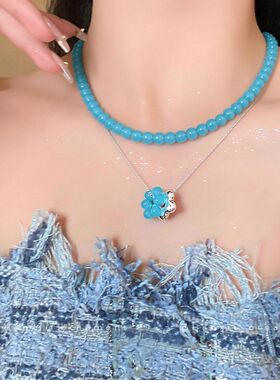 串珠玻璃珠气质花朵设计感锁骨