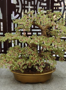 天然绿橄榄石发财树轻奢高端客厅办公玉石家居摆件送人开业礼物