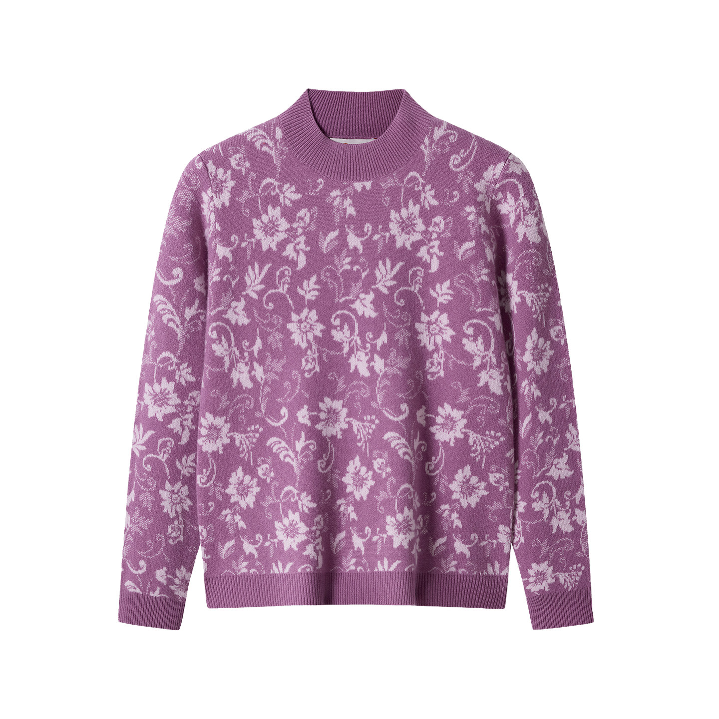 皮皮狗25秋冬新品女士半高领羊绒套衫芝麻点提花工艺花卉图案,淘宝优惠券,粉丝福利购,淘宝优惠卷