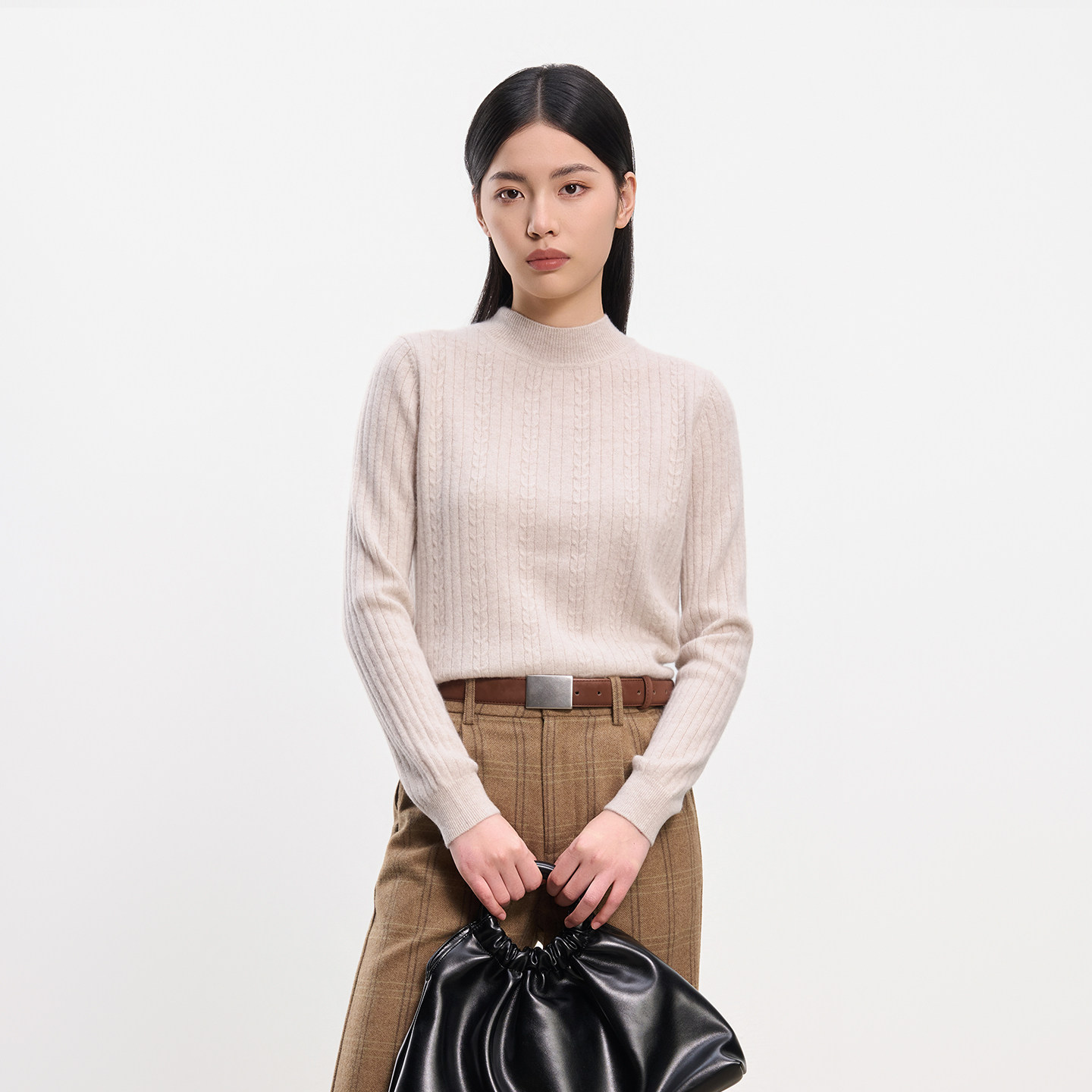 皮皮狗秋冬新款半高领绞花羊绒衫女纯色打底针织毛衣,淘宝优惠券,粉丝福利购,淘宝优惠卷