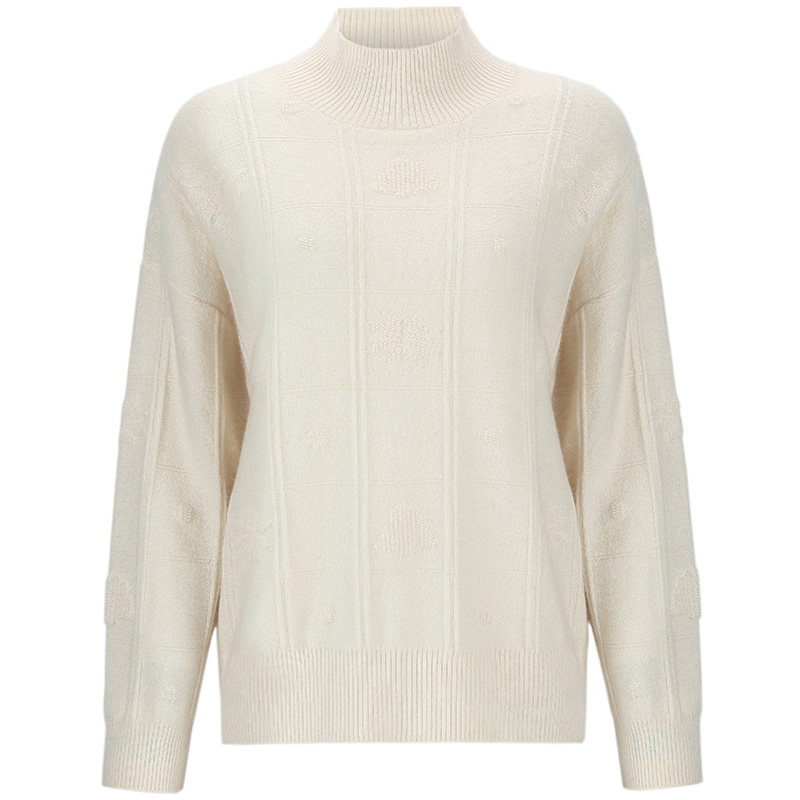 皮皮狗秋冬新款半高领立体圈圈针女士套头白无染色羊绒衫,淘宝优惠券,粉丝福利购,淘宝优惠卷