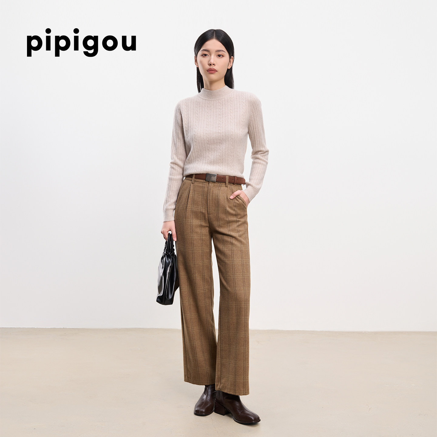 皮皮狗秋冬新款半高领绞花羊绒衫女纯色打底针织毛衣,淘宝优惠券,粉丝福利购,淘宝优惠卷