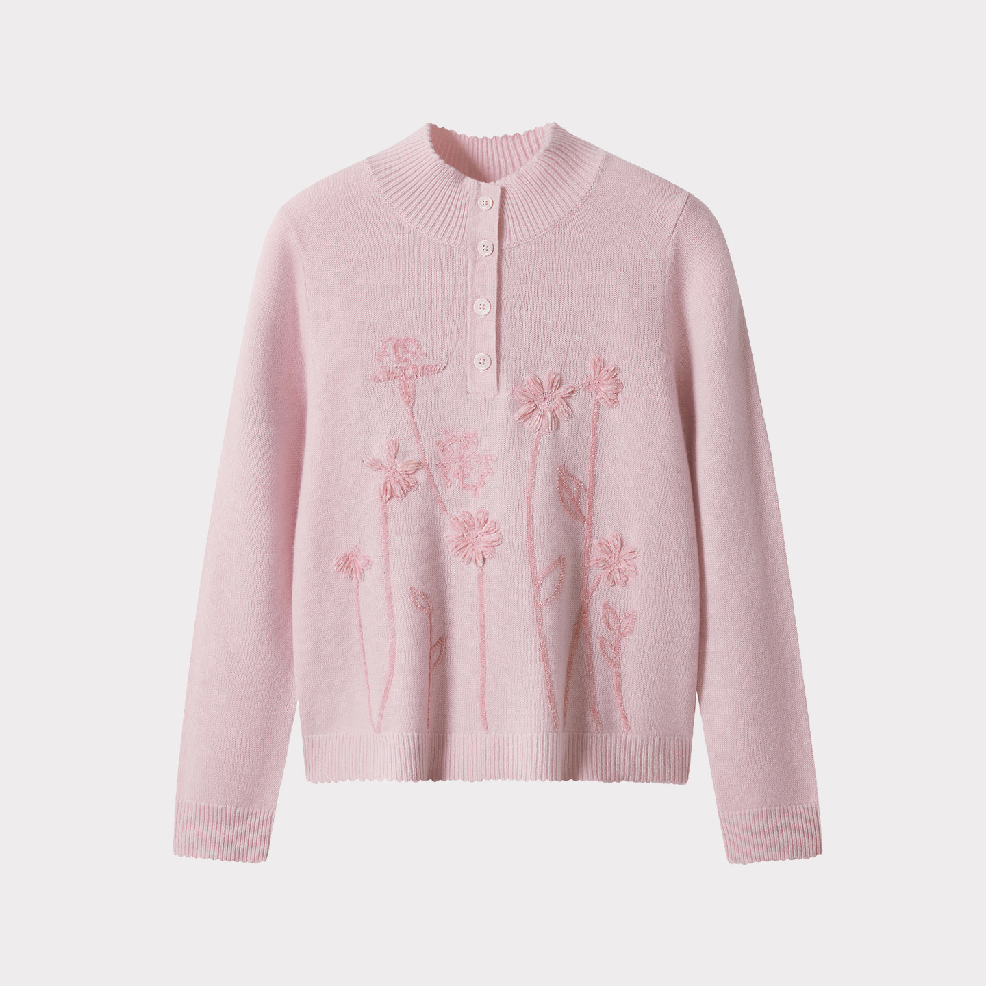 皮皮狗25秋冬新品女士半高领羊绒套衫半门襟纽扣花卉绣花,淘宝优惠券,粉丝福利购,淘宝优惠卷