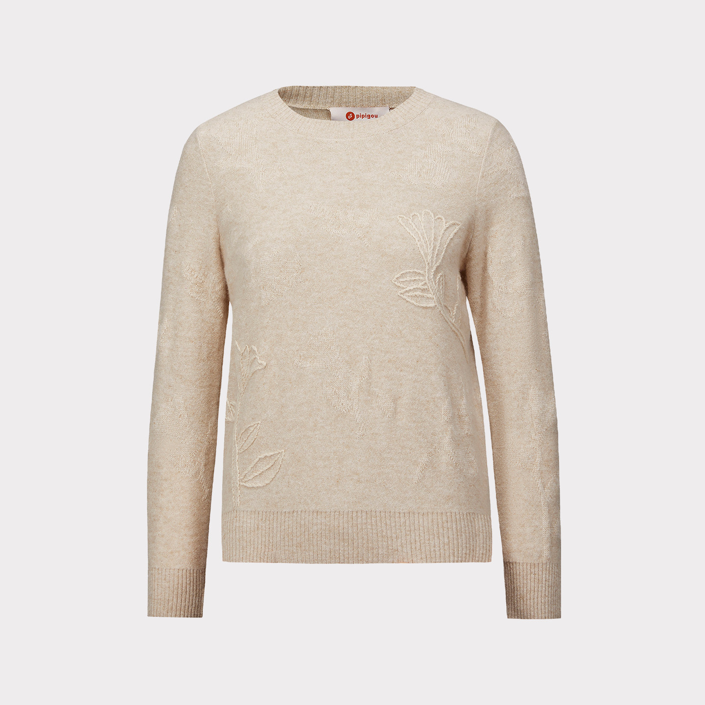 皮皮狗秋冬新款圆领立体手工绣毛暗纹提花女士针织套头羊绒衫毛衣,淘宝优惠券,粉丝福利购,淘宝优惠卷