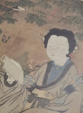 五代十国周文矩仕女图复古书画真迹微喷仿古复制装裱挂轴玄关装饰