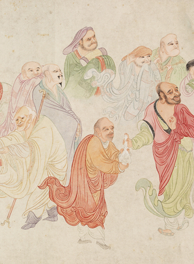 吴彬 临李公麟五百罗汉图卷 复古书画人物佛像真迹仿古卷轴装饰画