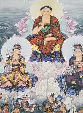 夏荆山东方三圣复古佛像装裱书画
