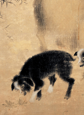 明宣宗朱瞻基三羊开泰图复古书画竖幅挂轴国画真迹微喷仿古复制品