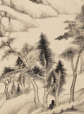董其昌仿黄子久江山秋霁图卷复古书法字画横幅水墨山水国画复制品