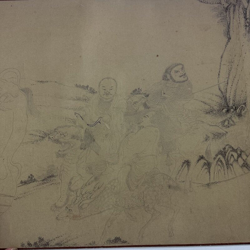 明代仿李公麟十六罗汉图复古书画工笔白描国画真迹微喷卷轴装饰画