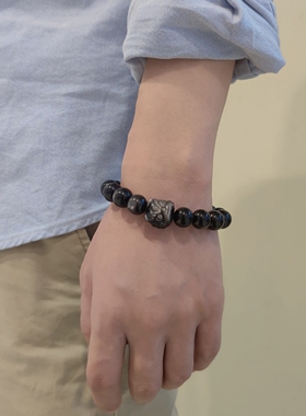 冷酷黑曜石醒狮男士手串