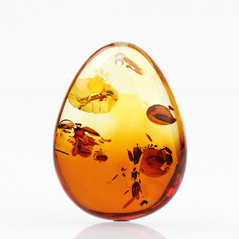 晶立方天然花珀渐变水滴形毛衣链 晶立方项坠/吊坠