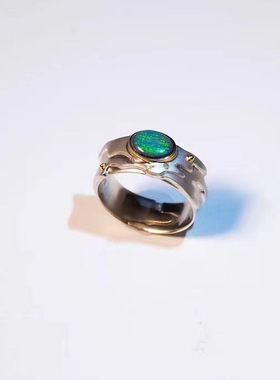 My Jewelry【消失的岛屿】澳大利亚欧泊18k黄金925银戒个性小众