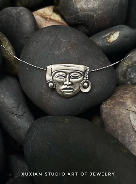 清仓特价！二战后古老面孔雕塑项链稀有题材个性小中古银质项链