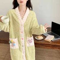 A Winter Sleeping Robe Woman Coral Suede Plus Suede Thickened Sleeping Skirt Bathrobe Autumn winter long Bathing Suit Jacket Flannel Velvet Sleeping