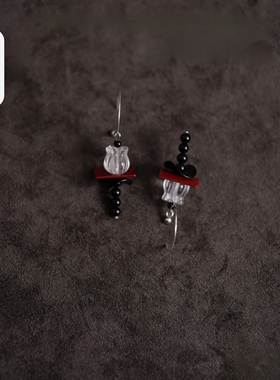 原创设计[枕苓]非遗大漆纯银白水晶新中式文艺耳环