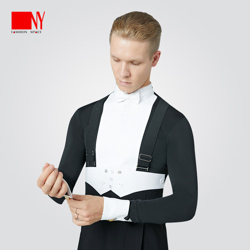 NY纳艺舞蹈服男士上衣拉链蝴蝶领摩登舞表演男拉丁舞练功服91003C - 图0